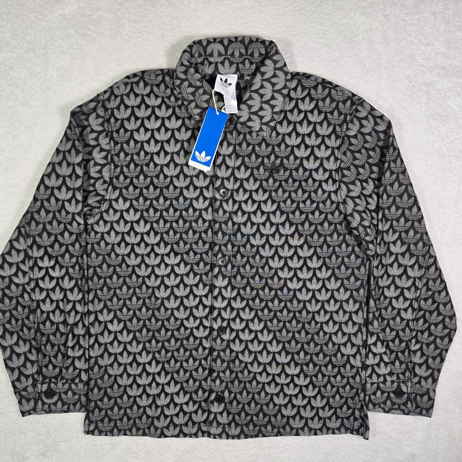 Adidas Originals Denim Monogram Button Long Sleeve Shirt Mens Medium Oversize